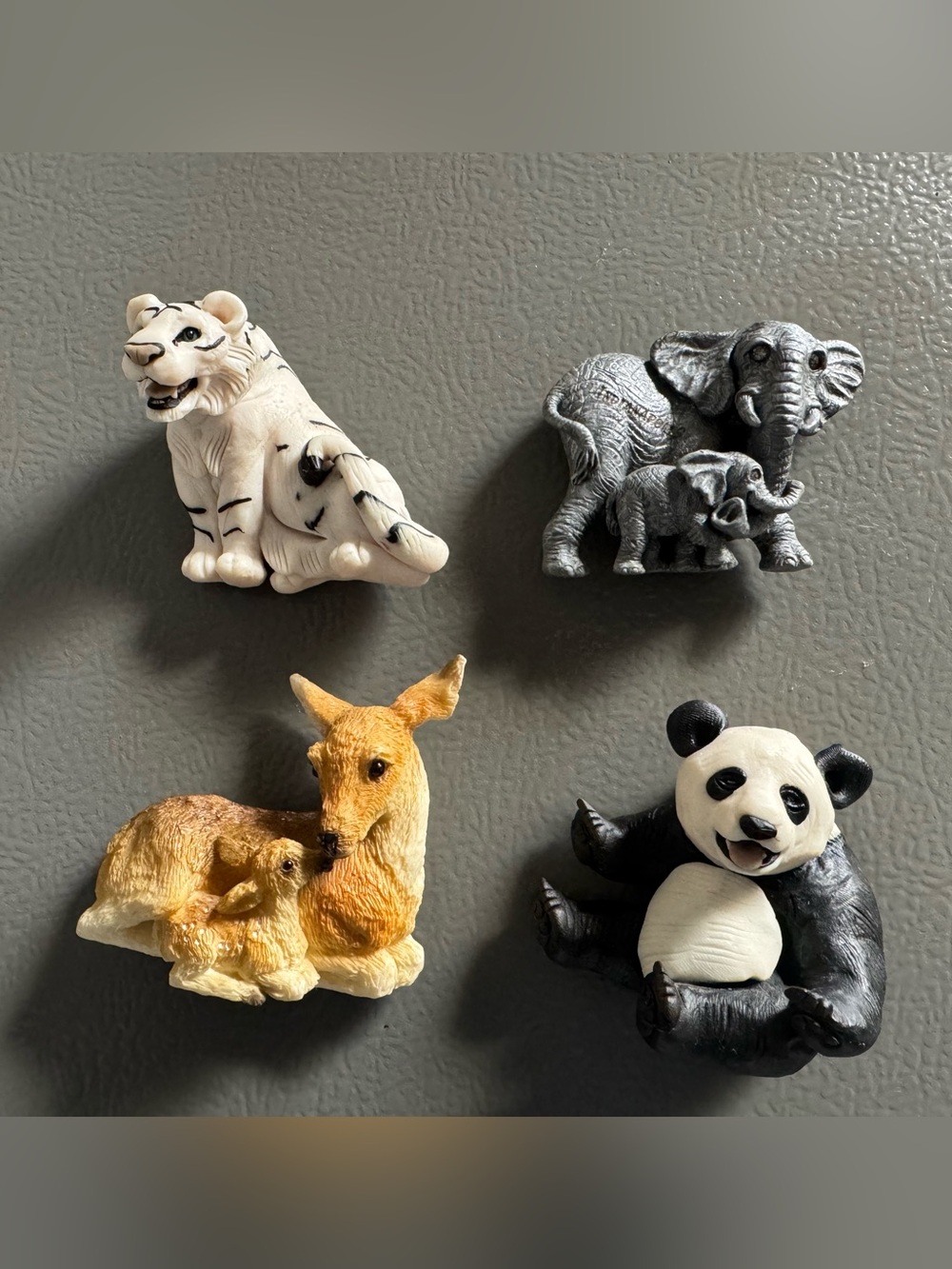Set of 4 Animal Fridge Magnets — Tiger, Elephant, Deer, Panda Vtg.